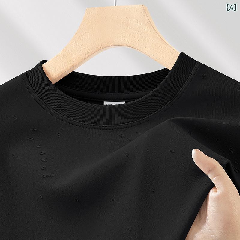 Tシャツ メンズ 男性用 半袖 コットン 接触冷感 吸湿速乾 ルーズシルエット ラウンドネック トップス カットソー レーザー加工