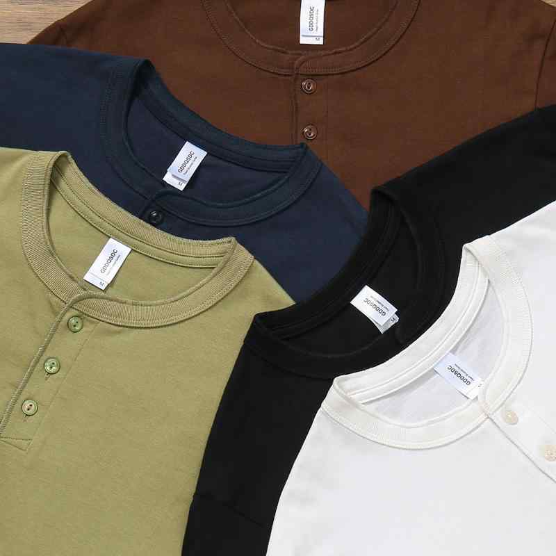 Tシャツ 男性用 アメカジ 半袖 ヘンリーネック カットソー 260G コットン 丈夫 頑丈 厚手 透気 防しわ ホワイト ブラック ネイビー ブラウン グリーン