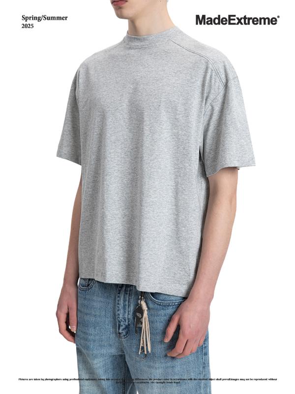 Tシャツ 男性用 コットン混紡 半袖 トップス 夏 ボックスシルエット 切り替え 無地 接触冷感 涼感 吸湿速乾 普段使い カジュアル スタイル 白 黒 グレー