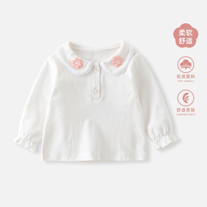 子供服 Tシャツ カットソー 長袖 ベビー 赤ちゃん 女の子 秋冬 春 かわいい 上着 インナー 綿 花柄 刺繍