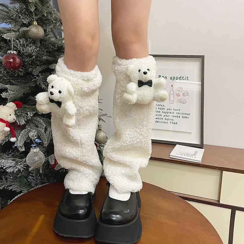 靴下 レッグウォーマー レディース Y2K かわいい クリスマス ベア テディベア ボア ふわふわ もこもこ 暖かい 冷え対策 秋冬