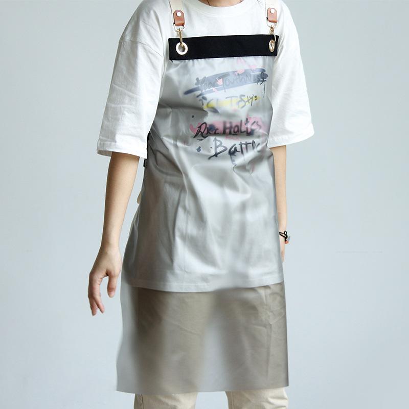 エプロン 男女兼用 カフェ 美容院 理容師 ペットサロン ネイルサロン ロゴプリント可能 厨房用 透明 防水2