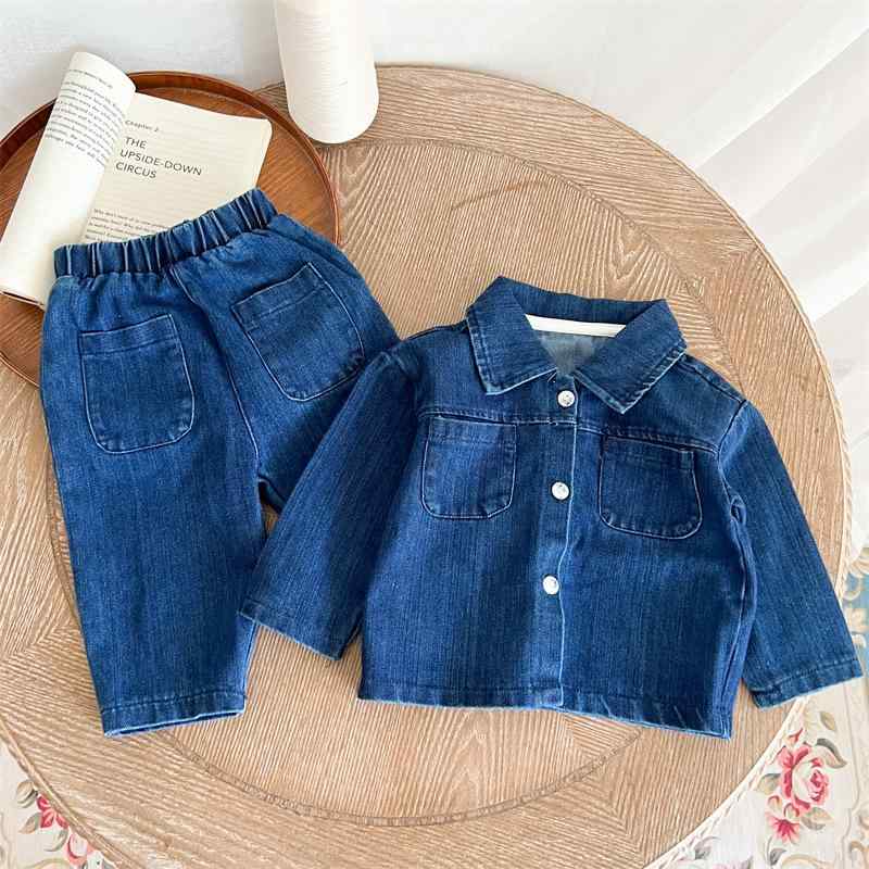 ベビー服 デニム セットアップ 長袖 アウター ロングパンツ 上下セット 春秋 男女兼用 赤ちゃん 幼児 コットン 66 73 80 90 100 110 120cm