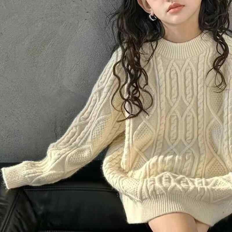 ニット・セーター キッズ 女の子 子供服 秋冬 厚手 韓国風 ケーブル編み 男の子 大人も着れる トップス カットソー 綿100% 通学 普段着 オフホワイト 120 130 140 150 160 170