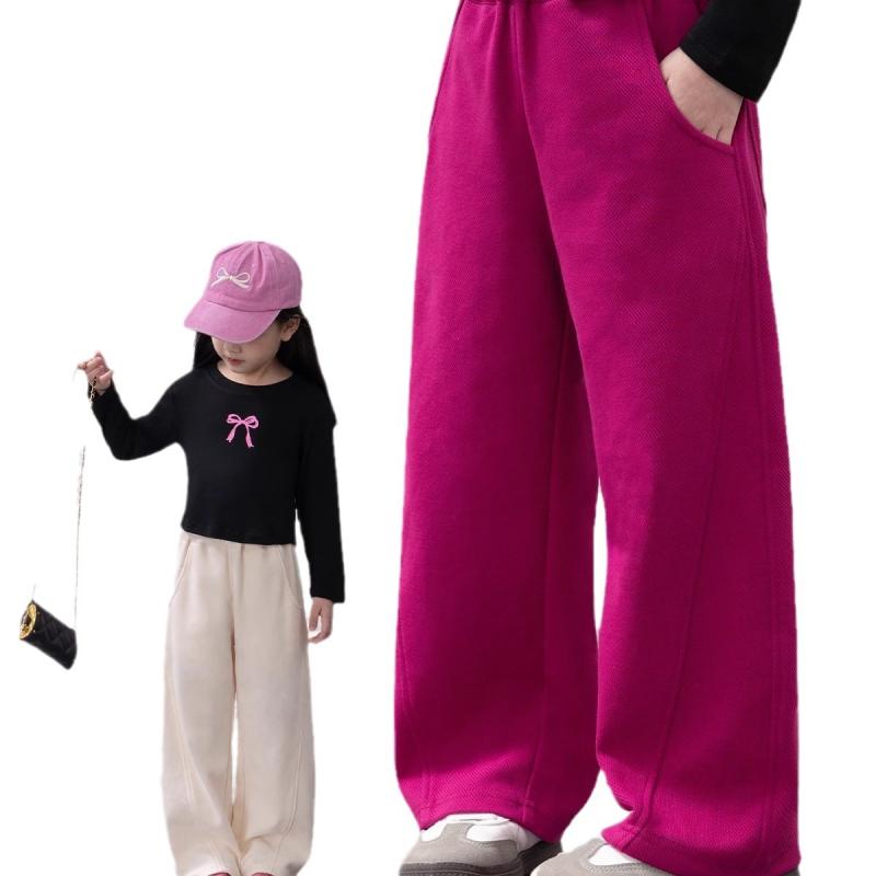 子供服 パンツ 女児 女の子 カジュアルパンツ ワイドレッグパンツ ストレートパンツ 香蕉パンツ コットン 無地 春秋 春 グレー ピンク系 ベージュ 90 100 110 120 130 140 150 160