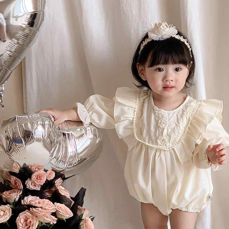 ベビー ロンパース 女の子 新生児 セレモニードレス ポリエステル繊維 長袖 春秋 かわいい 韓国風 お宮参り 退院祝い 百日祝い 満月 66cm 73cm 80cm 90cm 白玉杏2