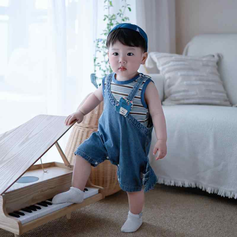 キッズ 男の子 夏物 上下セット 半袖Tシャツ デニム オーバーオール 2点セット 幼児 ベビー服 普段着 かわいい 保育園着