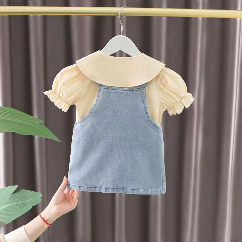 ベビー服 女の子 夏物 セットアップ チュニック デニム ジャンパースカート 半袖 接触冷感 かわいい 70 80 90 100