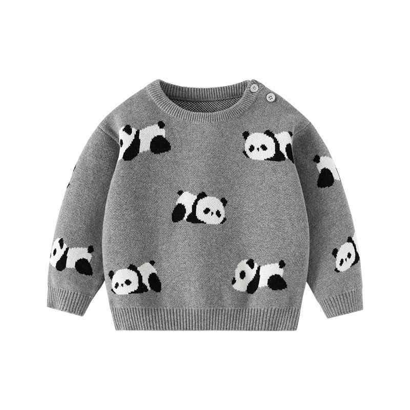 子供服 ニット/セーター ベビー服 長袖 トップス 秋冬 純綿 A類 柔らかい 赤ちゃん 幼児 厚手 動物柄 パンダ かわいい レッド/グレー 80cm 90cm 100cm 110cm 120cm 130cm 140cm