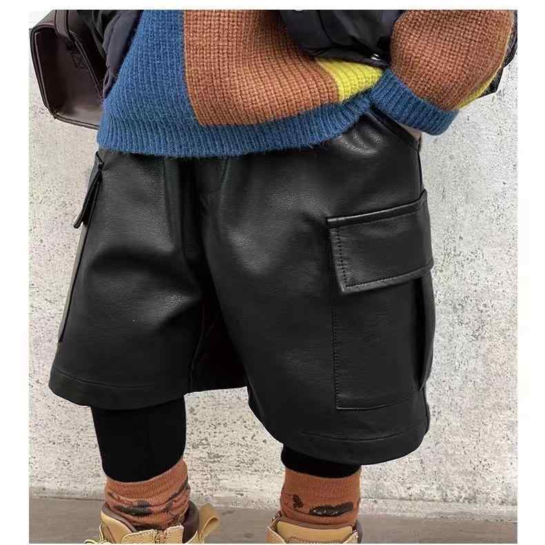子供用パンツ 裏起毛 ズボン 男の子 レザーパンツ フェイクレイヤード 一体型 ロングパンツ 春秋 格好いい 伸縮性