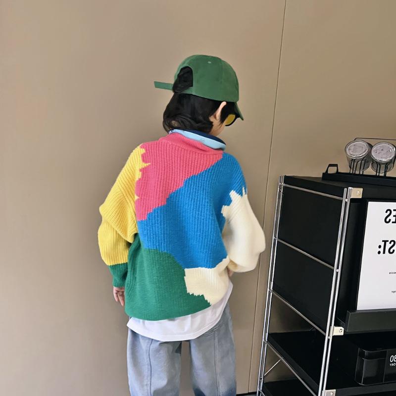 ニット セーター キッズ 男の子 子供服 トップス 長袖 春秋 中厚手 バイカラー 配色 切り替え 普段着 通学 110 120 130 140 150 160