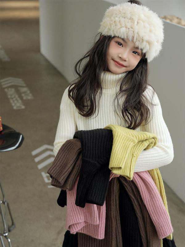 ニット・セーター ガールズ 子供服 秋冬 高齢 ソフト ニット 長袖 プルオーバー ミルクホワイト ブラック ピンク系 コーヒー レモンイエロー 120 130 140 150 160 170