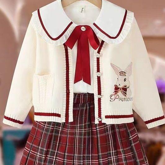 子供服 女の子 JK スカート ニット 3点セット 春秋物 中 大 幼稚園 小学校 通学 普段着