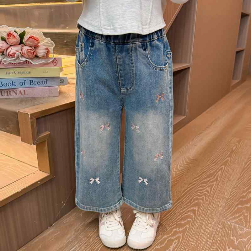 子供服 デニムパンツ ガールズ ストレートパンツ 春秋 子供 女の子 女の子 カジュアル ワイドレッグパンツ 80%ポリエステル Bクラス 90cm 100cm 110cm 120cm 130cm 140cm