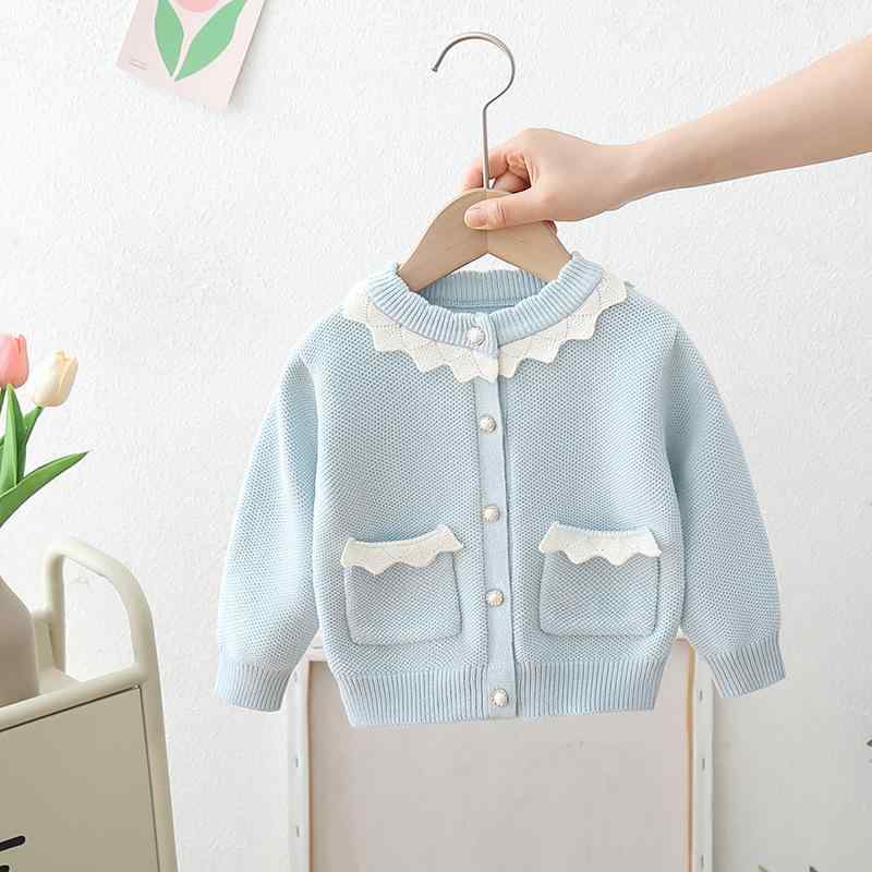 ニット カーディガン キッズ 女の子 韓国 子供服 ニット アウター 春秋冬 長袖 丸首 花柄 切り替え 配色 かわいい おしゃれ 通園 通学 普段着