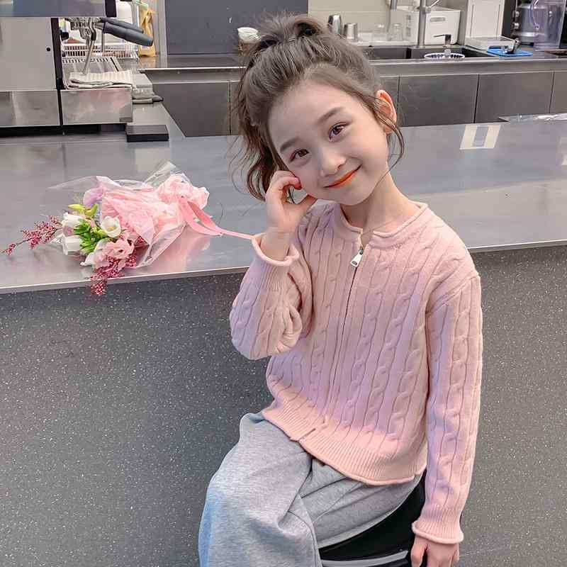 子供服 ニットカーディガン 女の子 秋物 アウター 中 ??? キッズ 普段着 伸縮性 ポリエステル ピンク系 ホワイト