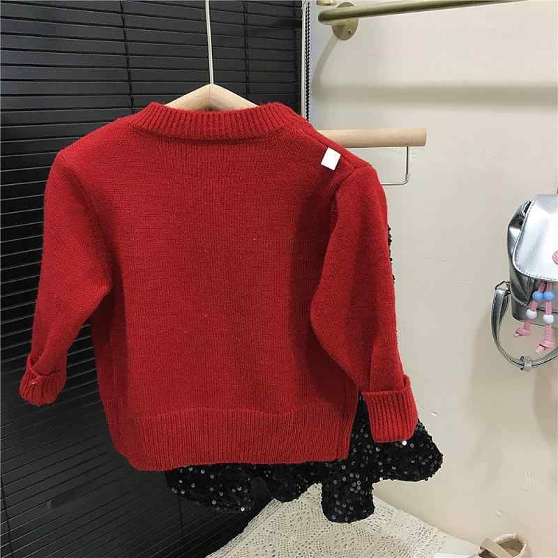 ニット セーター キッズ 女の子 カーディガン セットアップ 裏起毛 パンツ 韓国 子供服 上下セット かわいい 蝶結び 赤 黒 秋冬 長袖 普段着 通園 通学 4,254円