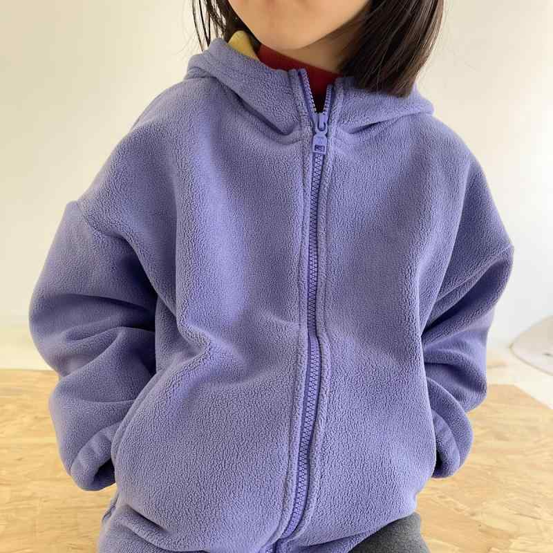 子供用 アウター キッズ 男女兼用 フリース ジャケット パーカー 中厚手 無地 100 110 115 120 130 140 cm 赤 黄色 紫 紺色 防寒 カジュアル 秋冬