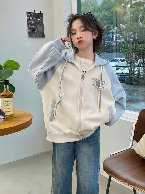 子供服 ジャケット 女の子 秋物 パーカー ブルゾン アウター 通園 通学 普段使い かわいい おしゃれ 韓国 潮范 長袖 ブルー パープル 120cm 130cm 140cm 150cm 160cm 170cm