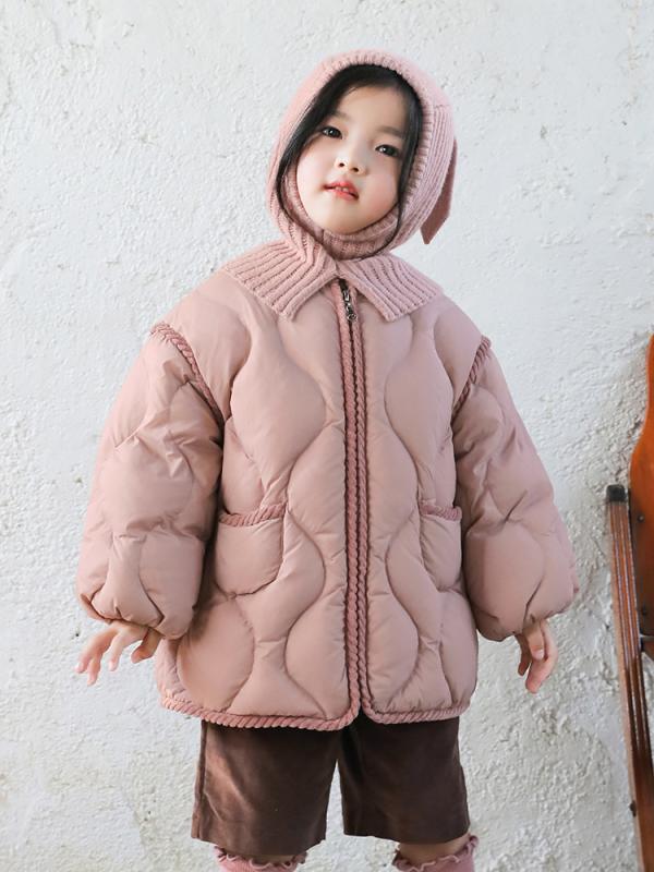 子供服 ガールズ ダウンジャケット 帽子付き 冬 中綿 防寒 撥水 中長丈 アウター 女の子 キッズ 3歳 4歳 5歳 6歳 7歳 8歳 花柄 無地 ブラック ピンク系 グレー 90cm 100cm 110cm 120cm 130cm｜ブリルビ