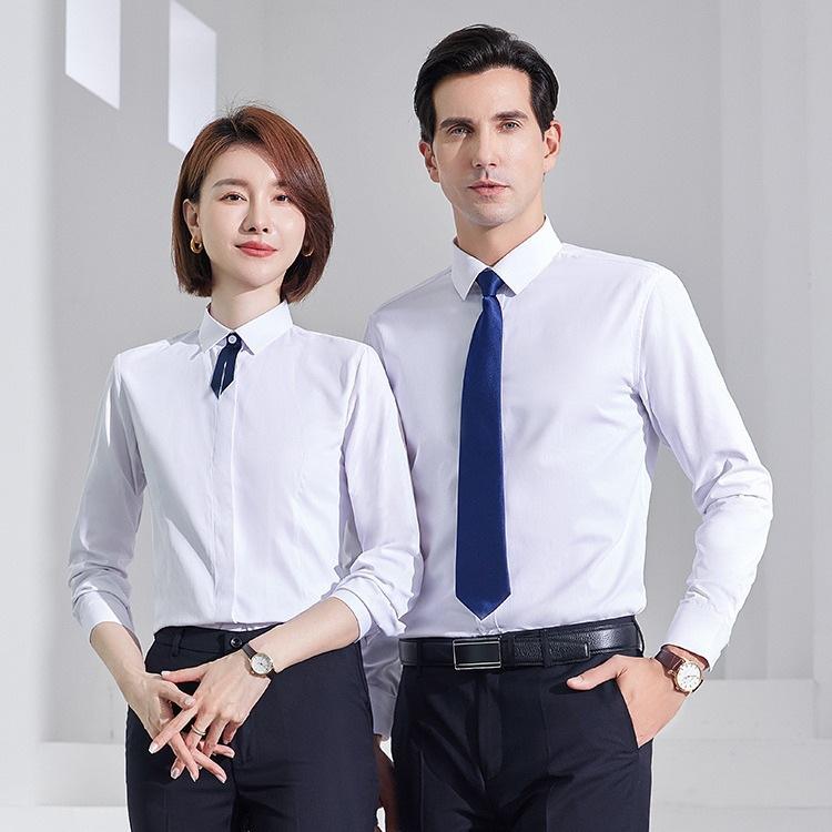 シャツ 男女兼用 大きいサイズ 長袖シャツ 職業着 フォーマル トップス 4S店 работ服 ポリエステル 綿 無地 斜め肩 ボタン