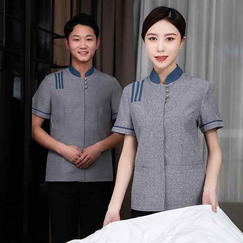 清掃服 レディース メンズ リネン混紡 トップス ハウスキーピング ホテル 客室係 家政婦 清掃員 作業服 吸湿速乾 春夏 ベージュ グレー グリーン ブルー2