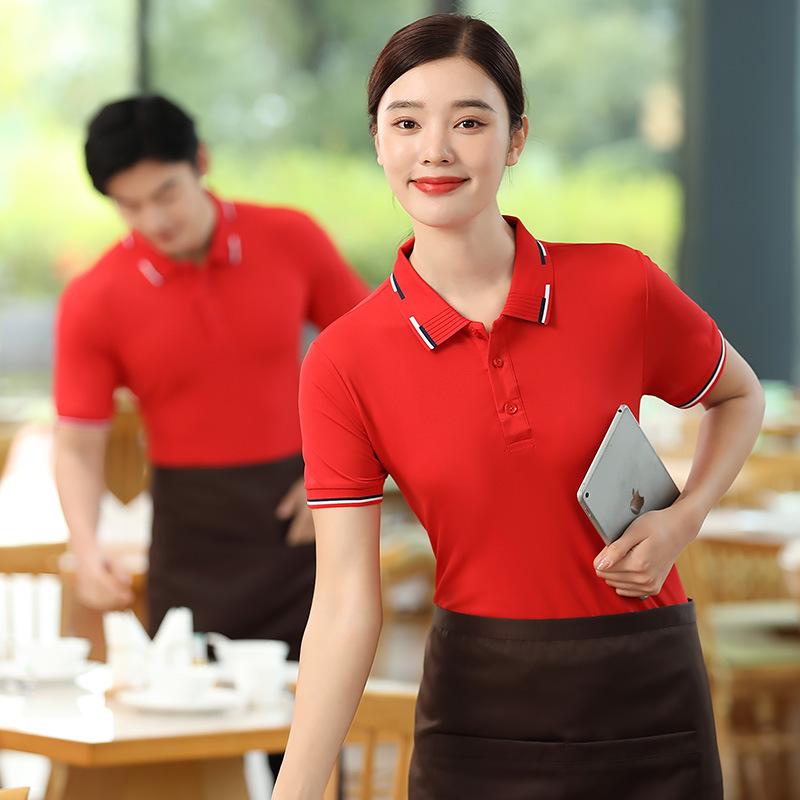 シャツ レディース ウェイトレス カフェ 制服 ポリエステル 吸湿速乾 レストラン 飲食店 半袖 トップス 白 赤 紺2