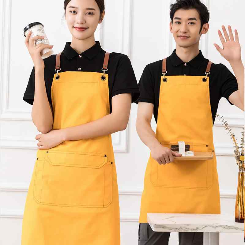 エプロン 男女兼用 カフェ 飲食店 サービス 制服 黄色 吸湿排汗 ポリエステル 綿2