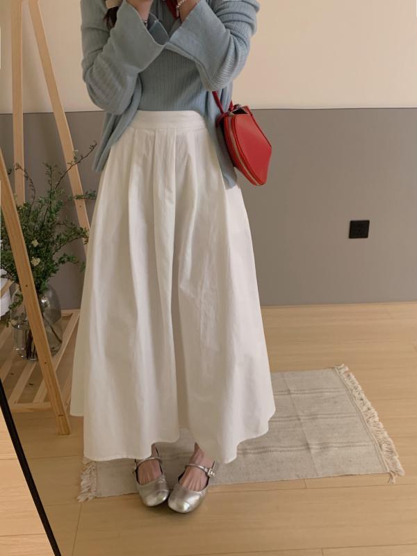 スカート レディース 春 高腰 Aライン フレアスカート 膝丈 ミモレ丈 韓国 無地 ふんわり かわいい ホワイト ベージュ ブラック カジュアル 普段使い|ブリルビ