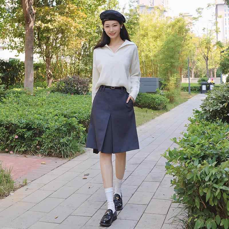 スカート レディース 春夏 Aライン ハイウエスト 小柄 職業 通勤 美脚 ?見え グレー