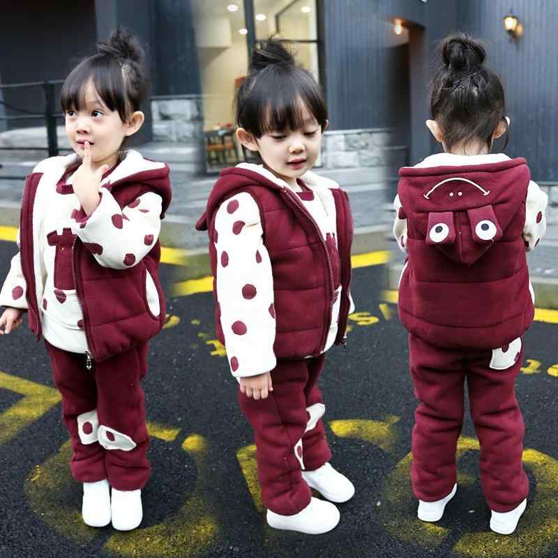 子供用 厚手 セットアップ 女の子 かわいい 冬 3点セット 裏起毛 トレーナー ベスト パンツ ズボン 90cm 100cm 110cm 120cm 130cm
