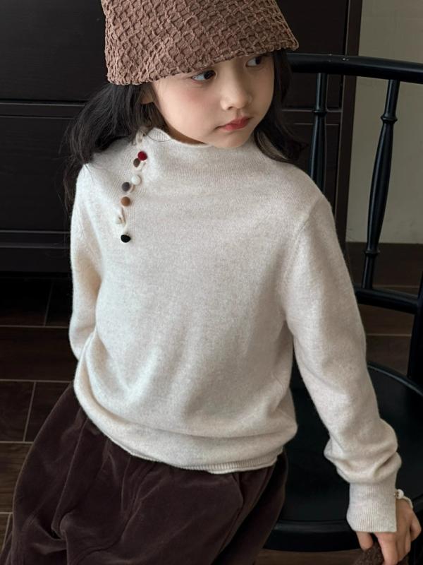 ニット セーター ガールズ 子供 高襟 コットン 長袖 かわいい プリンセス 秋冬 ミルクホワイト ダークブラウン 110 120 130 140 150 160