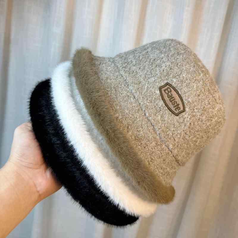 帽子 レディース 秋冬用 漁夫帽 刺繍 あったか 保温 厚手 毛付き 小顔効果 バケットハット ブラック ホワイト ベージュ カーキ グレー2