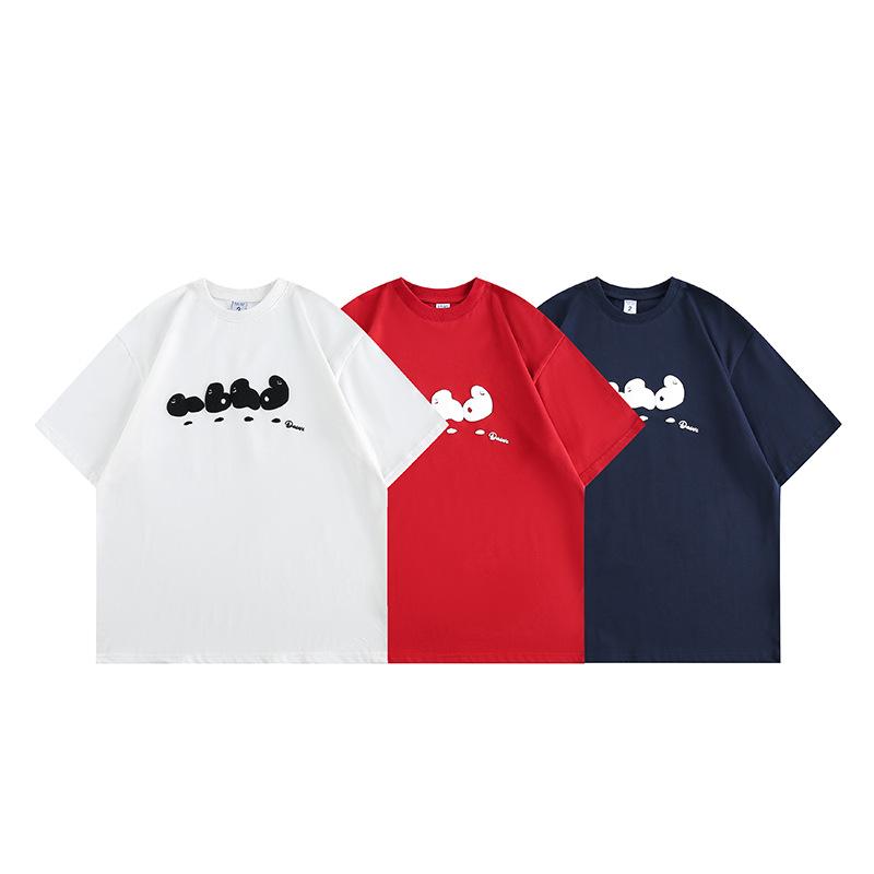 Tシャツ 男性用 Tシャツ 半袖 コットン ラウンドネック 幾何学模様 プリント ホワイト レッド ネイビー 普段使い ルームウェア