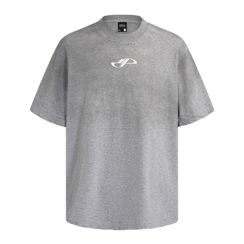 Tシャツ 男性用 半袖 コットン 厚手 ルーズ プリント トップス ブラック コーヒー色 花柄 グレー 杏色