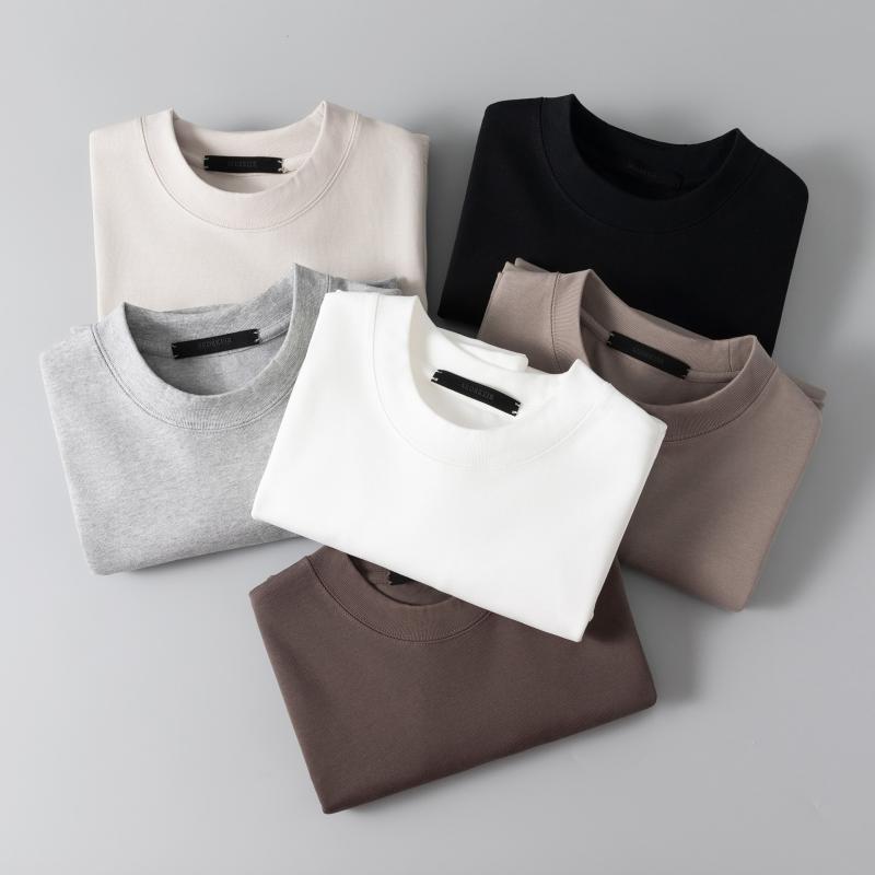 Tシャツ 男性用 コットン トップス 夏 春秋 無地 厚手 リラックス ゆったり ブラック ホワイト ベージュ グレー ブラウン S M L XL