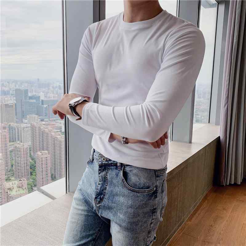 Tシャツ メンズ 男性用 長袖 トップス カットソー スリム 無地 クルーネック コットン 春夏秋冬