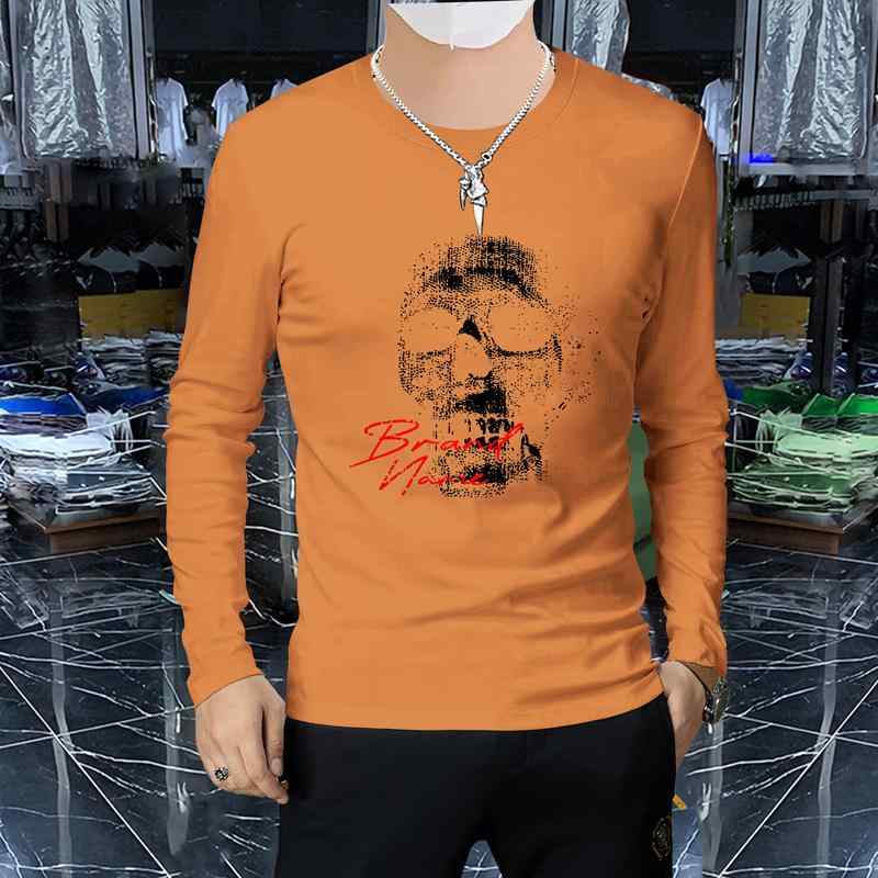 Tシャツ メンズ 男性用 長袖 コットン混紡 トップス プリント柄 クルーネック プルオーバー 若者 カジュアル スタイル 通気性 吸汗性 春秋