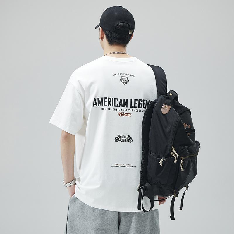 Tシャツ メンズ 男性用 半袖 コットン ラウンドネック ビッグシルエット プリント ストリート カジュアル 普段使い ルームウェア