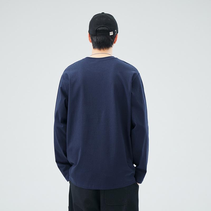 Tシャツ メンズ 男性用 長袖 ルーズ カジュアル 大きいサイズ 綿 春秋 ラウンドネック トップス インナー 深グレー 米白 紺色