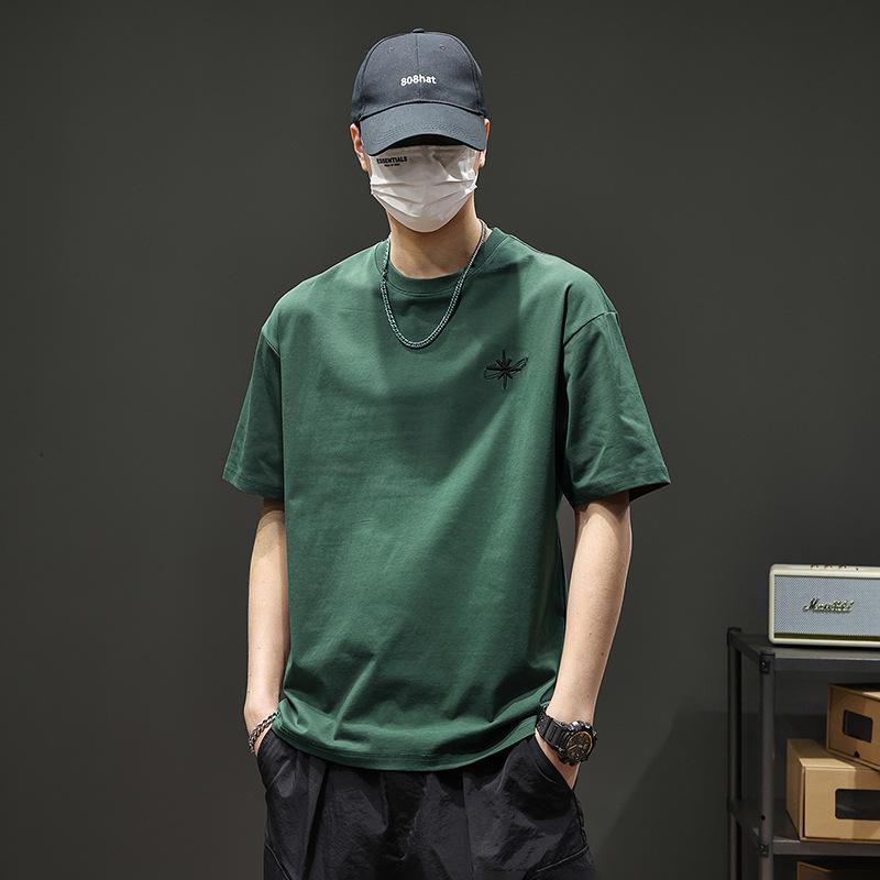 Tシャツ 男性用 半袖Tシャツ ヘビーウェイトコットン ゆったり 刺繍 刺しゅう アメカジ トップス カットソー 五分袖 カジュアル 春夏 ホワイト ブラック レッド ブラウン カーキ