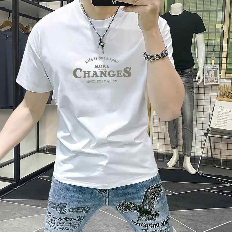 Tシャツ メンズ 男性用 コットン トップス 半袖 おしゃれ 普段使い 修身型 プリント カットソー 白 黒 青 黄色 伸縮性