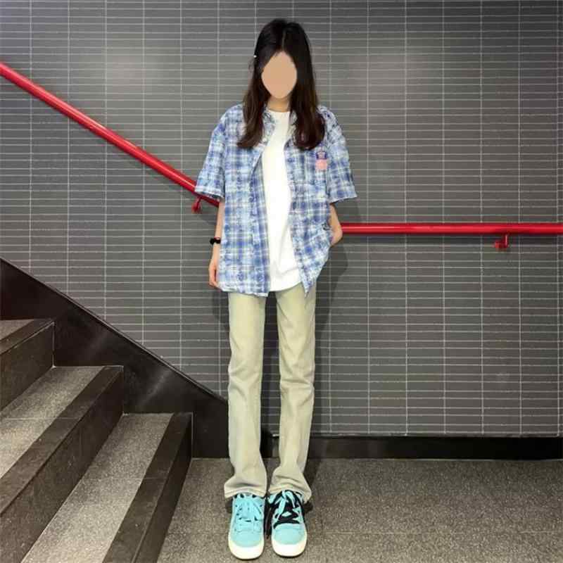 シャツ レディース 韓国 格子柄 トップス ブラウス ネルシャツ 秋冬 ゆったり ポロシャツ風 普段使い2