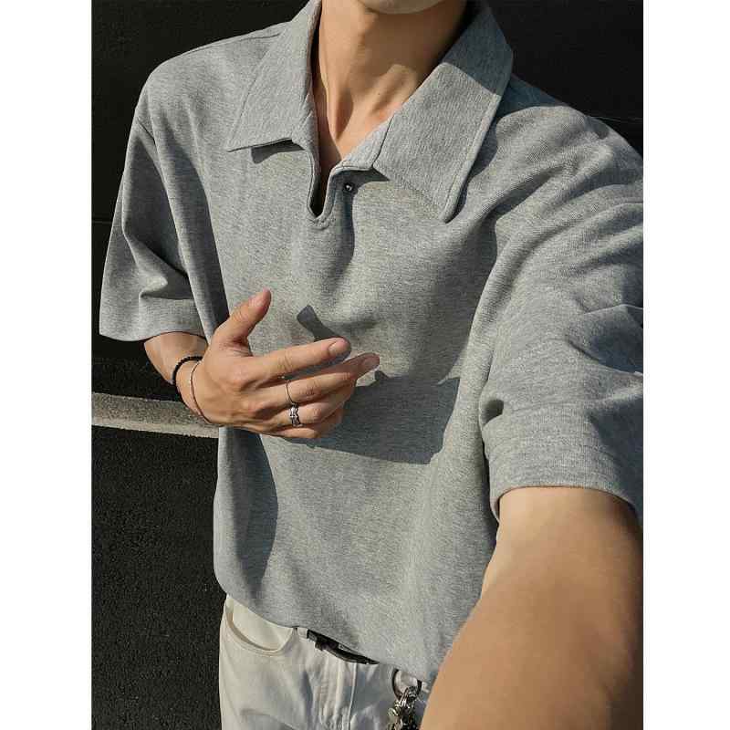 Tシャツ メンズ 男性用 5分袖 襟付き ポリエステル 混紡 ゆったり ルーズ 白 灰 黒 春夏