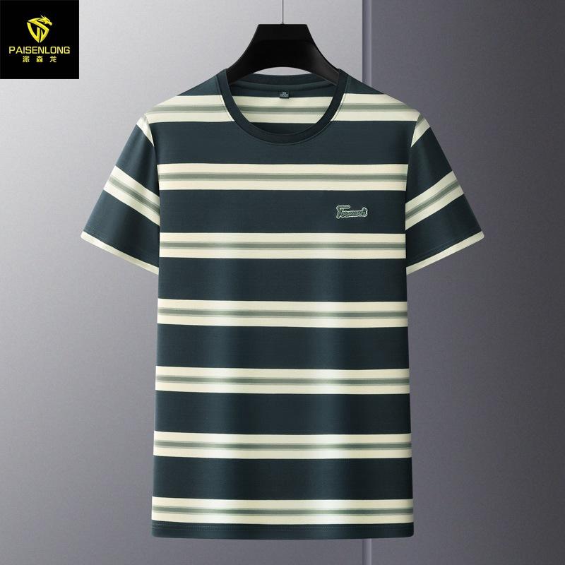 Tシャツ メンズ 男性用 半袖 コットン ストライプ柄 カジュアル ビジネスカジュアル ゆったり 薄手 接触冷感 吸湿速乾 トップス M L XL 2XL 3XL 4XL