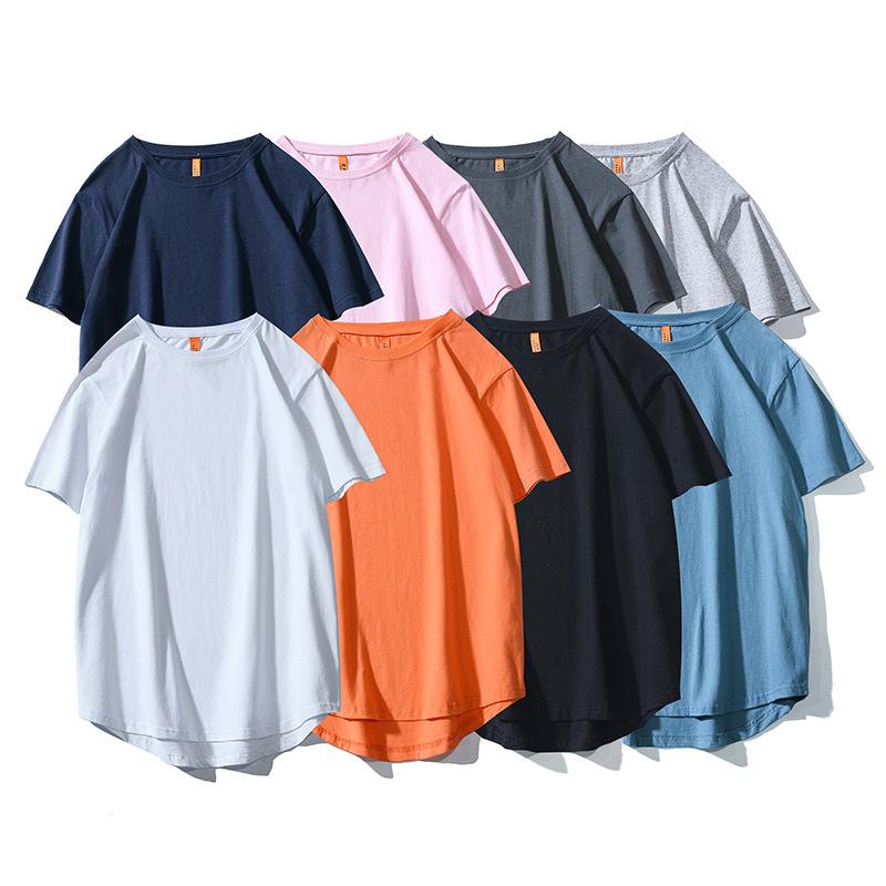 Tシャツ メンズ 男性用 高街 コットン 新疆長絨棉 ラウンドネック 半袖 ルーズ 薄手 リブ裾 無地 白 杏色 グレー 黒 深グレー 抹茶緑 キャメル ピンク系 オレンジ S M L XL XXL XXXL 4XL 5XL2