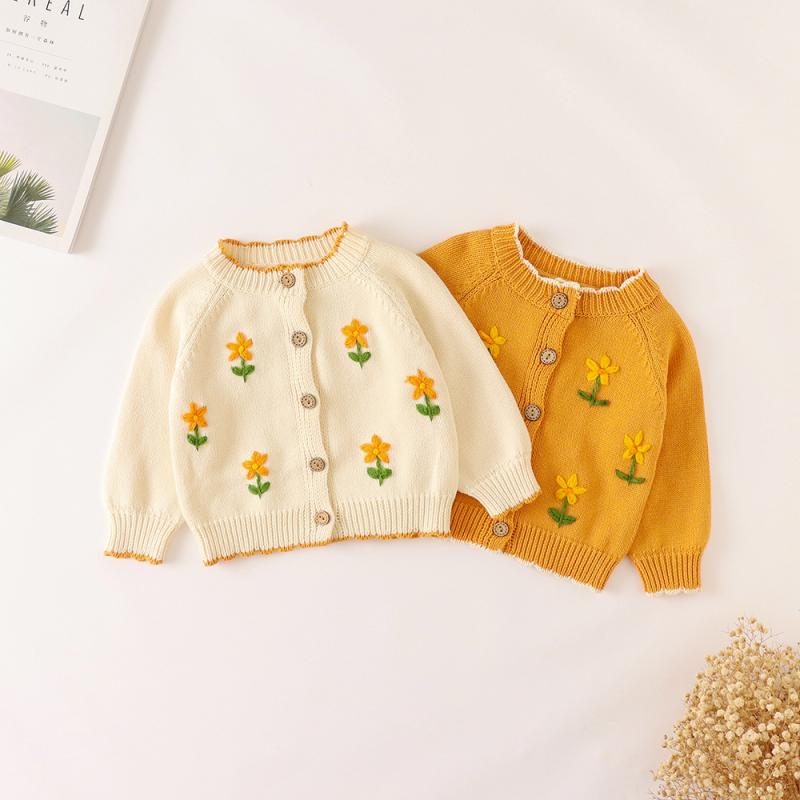 ベビー服 女の子 ニット カーディガン 綿 長袖 刺繍 花柄 オレンジ系 アイボリー 66cm 73cm 80cm 90cm 100cm2