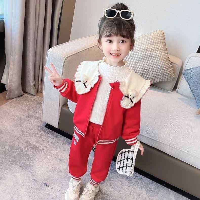 子供用セットアップ 秋冬 女の子 裏起毛 カーディガン パンツ 2点セット かわいい 普段使い 伸縮性 パープル レッド ピンク系