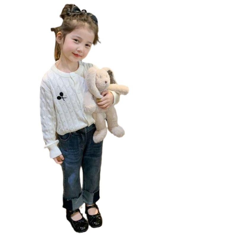 ニット カーディガン キッズ 女の子 春秋 ベビー服 子供服 トップス 長袖 丸首 柔らかい かわいい 無地 普段着 通園 通学 ホワイト系