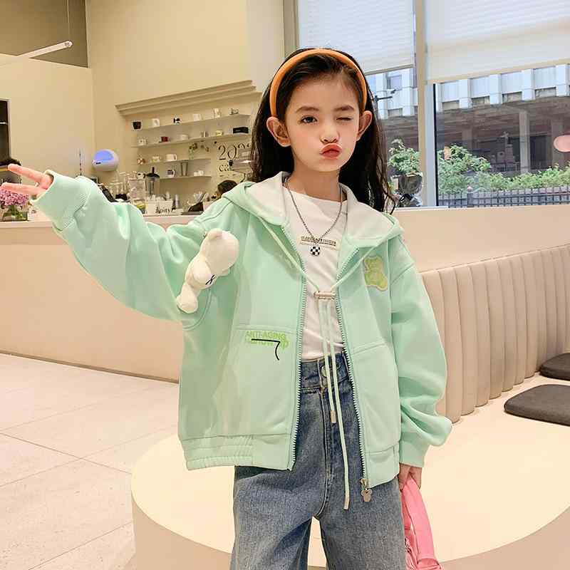 子供服 ジャケット 女の子 春秋 中大 キッズ アウター 韓国 かわいい ジップアップ パーカー フード付き 薄手 上着 110cm 120cm 130cm 140cm 150cm 160cm 170cm